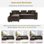 Chenille L-Shaped Sectional Sofa with Wooden Storage Compartment - Brown - Image 7