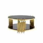 Tempered Glass Round Coffee Table with Double Layer Design - Black - Image 5