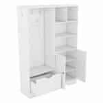 ⁦White MDF Hall Tree with Storage Shelves and Bench - Elegant Design⁩ - الصورة ⁦11⁩