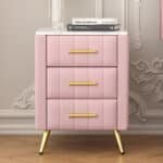 Velvet Upholstered Nightstand with 3 Drawers and Metal Legs - Pink - Image 2