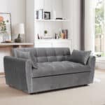 Velvet 3-in-1 Foldable Sofa Bed with Adjustable Back and Storage - Dark Grey - Image 2