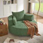 Chenille Round Accent Chair with 360° Swivel Base and 3 Removable Pillows - Green