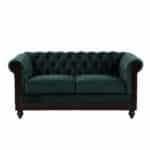 ⁦Velvet Chesterfield Loveseat with Tufted Buttons - Forest Green⁩ - الصورة ⁦6⁩
