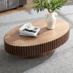Walnut MDF Oval Coffee Table with Sturdy Pedestal - Compact - Image 6
