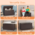 MDF Toy Box with Safety Hinged Lid - Coffee - Image 10