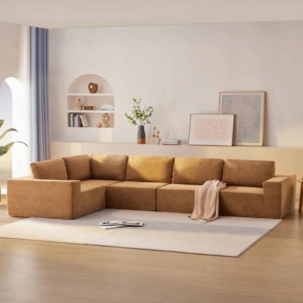 Terry Cloth Modular Sectional Sofa with Wide Seat - 5-Seater - Available in 3 Colors