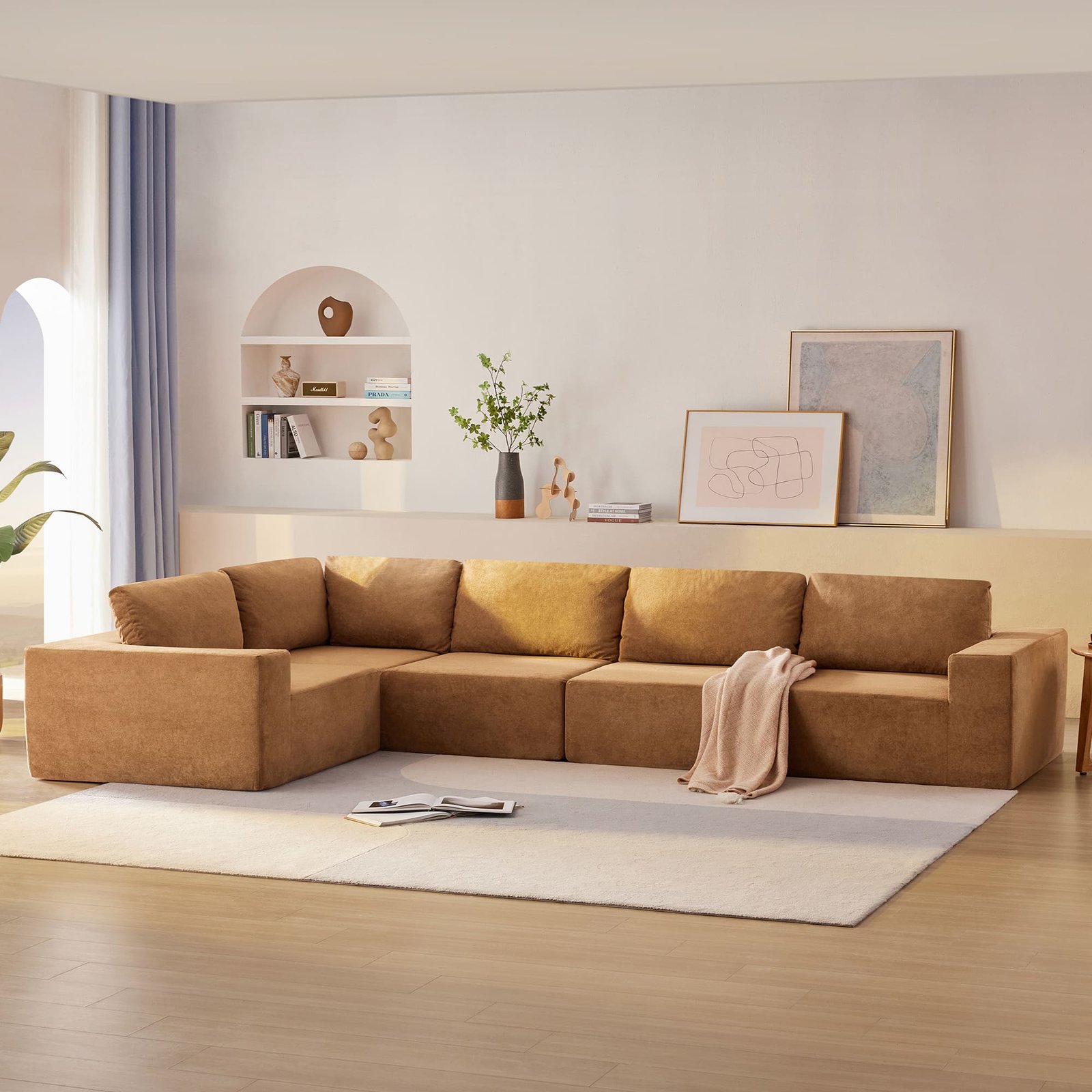 Terry Cloth Modular Sectional Sofa with Wide Seat - 5-Seater - Available in 3 Colors