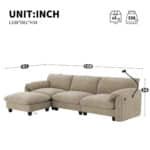 Chenille U-Shape Modular Sofa with USB Charger and Movable Ottoman - Striped - Image 19