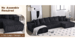 Striped Corduroy U-Shape Modular Sofa with Chaise Lounge - Black - Image 4