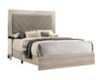 Rubberwood Eastern King Bed with Gray V-Design Headboard - Cream - Image 5