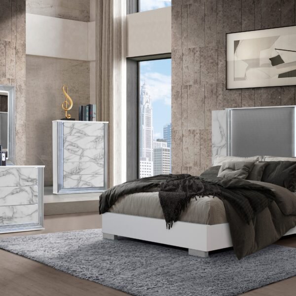 MOON WHITE MARBLE QUEEN 5PC BEDROOM SET