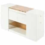 Glass-Top Island Vanity Dresser with Open Shelves and 6 Drawers - Cream - Image 7
