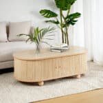 Natural Wood Oval Side Table with Storage - Rustic Charm