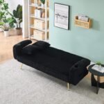 Black Corduroy Straight-Row Sofa with Adjustable Backrest and Cup Holders - 3-Seater - Image 4
