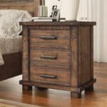 Reclaimed Pine Wood Nightstand with Three Drawers and Wrought Iron Pulls - Natural - Image 3