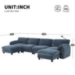 Chenille U-Shape Modular Sofa with USB Charger and Movable Ottoman - Striped - Image 25