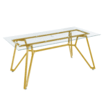 Glass Rectangular Dining Table with Sturdy Metal Legs - Gold - Image 6