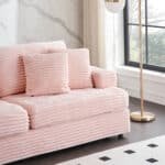 Corduroy 3-Seater Sofa with 4 Throw Pillows - Pink - Image 4