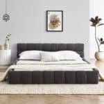 Chenille Upholstered Queen Platform Bed with Headboard - Dark Grey - Image 3