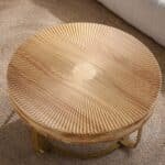Natural Pine Round Coffee Table with Carved Design and Metal Legs - Golden - Image 7