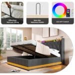 Gray Linen LED Storage Bed – Modern Queen Bed with Surround Lighting & USB Charging - Image 5
