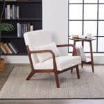 Upholstered Mid-Century Modern Accent Chair with Pillow - Beige - Image 10