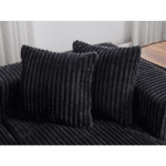 Striped Corduroy U-Shape Modular Sofa with Chaise Lounge - Black - Image 5