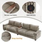 Corduroy Sofa with USB Ports and Hidden Storage - 4-Seater - Brown - Image 5