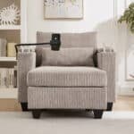 Soft Corduroy Convertible Chaise Lounge with USB Ports and Hidden Storage - Brown - Image 8