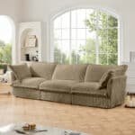 Corduroy 3-Seater Sofa with Deep Seating and Plush Pillows - Camel - Image 4