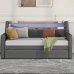 Gray Linen Daybed with Storage & Charging Station – Modern Twin Size Comfort