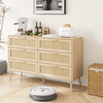 Rattan 6-Drawer Chest of Drawers with Fluted Panels and Anti-Tipping Design - Natural