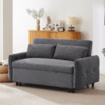 Corduroy Convertible Loveseat Sofa Bed with USB Ports - Light Grey-Green - Image 15