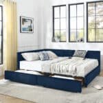 Luxurious Dark Blue Velvet Bed Frame with Storage & Tufted Design