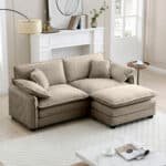 Corduroy L-Shaped Sofa with Ottoman - Tan