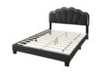 Wool Fabric Platform Bed with LED Headboard - Elegant Floral Design - Image 3