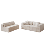 ⁦Corduroy L-Shaped Modular Sofa Set with Minimalist Design - Beige⁩ - الصورة ⁦16⁩