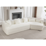 Boucle Fabric Modular Sofa with 4 Pillows - Creamy White - Image 8