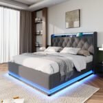 Gray Linen LED Storage Bed – Modern Queen Bed with Surround Lighting & USB Charging - Image 12