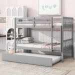 Rubberwood Twin Bunk Bed with Trundle – Space-Saving & Durable