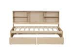 Particle Board Twin Size Bed Frame with Side Bookshelves and Built-in USB Port - Natural - Image 6