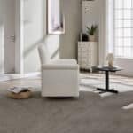 Linen Barrel Swivel Accent Chair with Solid Wood Base - Beige - Image 2