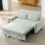 Corduroy Convertible Loveseat Sofa Bed with USB Ports - Light Grey-Green