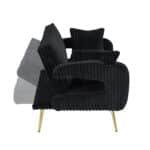 Black Corduroy Straight-Row Sofa with Adjustable Backrest and Cup Holders - 3-Seater - Image 9