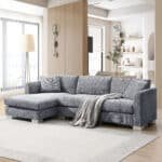 Chenille L-Shaped Sectional Sofa with Oversized Chaise and 2 Pillows - Multiple Colors