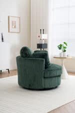 Plush Corduroy Round Barrel Accent Chair with 360° Swivel and 4 Pillows - Green - Image 6