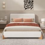 Upholstered Boucle Bed with Solid Wood Feet - White - Image 11
