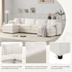 Chenille U-Shaped Modular Sofa with Deep Double Cushions - 6-Seater - Gray - Image 8