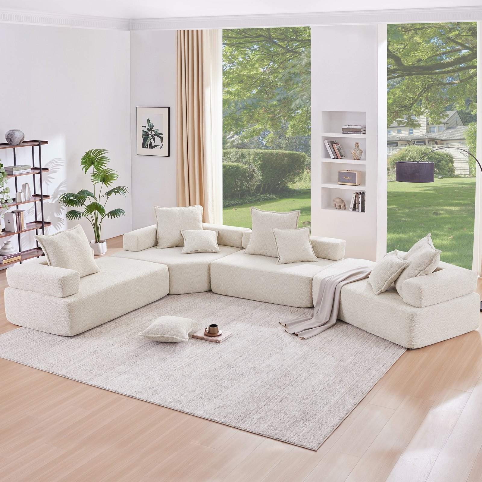 Boucle Fabric Modular U-Shaped Sofa with Versatile Configuration - 6-8 Seater - Cream