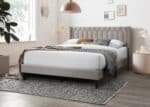 Burlap Fabric Platform Bed with Diamond Tufted Headboard - Light Brown - Image 4